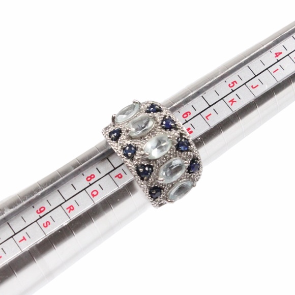 Sterling silver sapphire wide band ring sz 7 - Picture 2 of 3